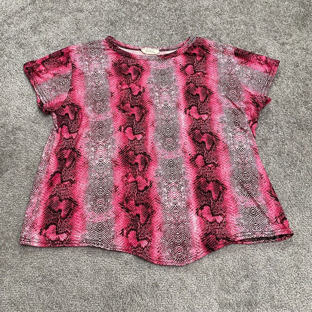 Punc Snakeskin Cropped Blouse Juniors XL Multi Round Neck Short Sleeve Casual